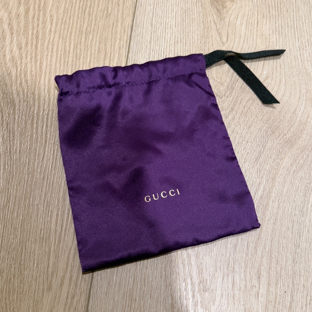 Gucci Purple Satin Drawstring Dust Bag Small Jewelry Pouch Gold Logo